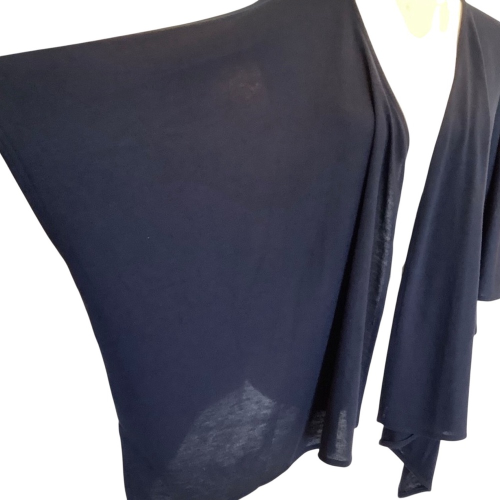 Chico’s Navy Blue Draped Poncho OSFM Open Front Cape Sleeve Lightweight Layer - Picture 4 of 8